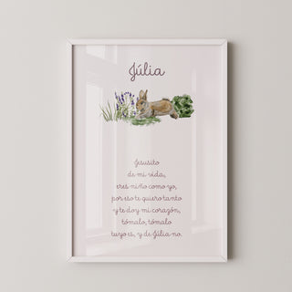 Lámina Jesusito personalizada – Conejito de Lavanda | Rosa